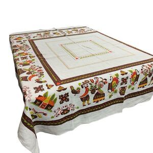Vintage Dutch Folk Art Linen Thanksgiving Dinner Table Cloth